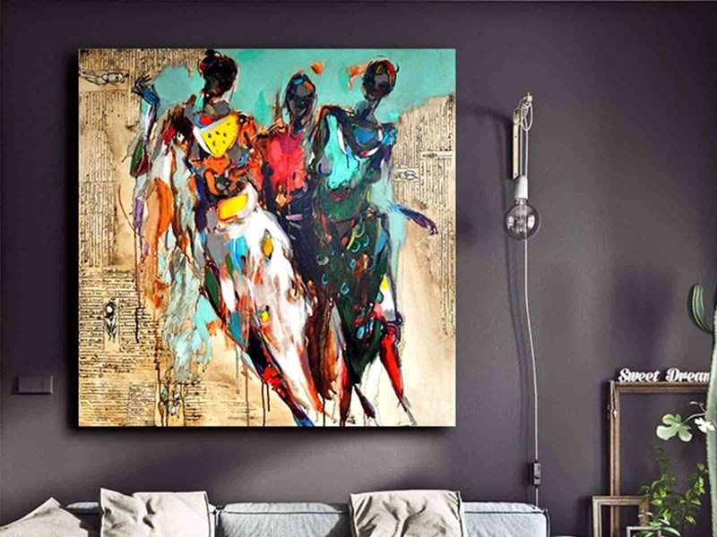 Yeni Stil Sanat Kanvas Tablo 50x50 cm African Wedding - Yağlı Boya Efektli Kanvas Tablo