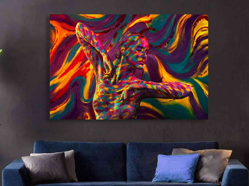 Yeni Stil Sanat Kanvas Tablo 50x50cm Renklerin Dansı 1 - Yağlı Boya Efektli Kanvas Tablo