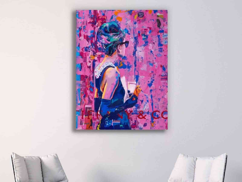 Yeni Stil Sanat Kanvas Tablo 50x70cm Pink Tiffany - Yağlı Boya Efektli Kanvas Tablo